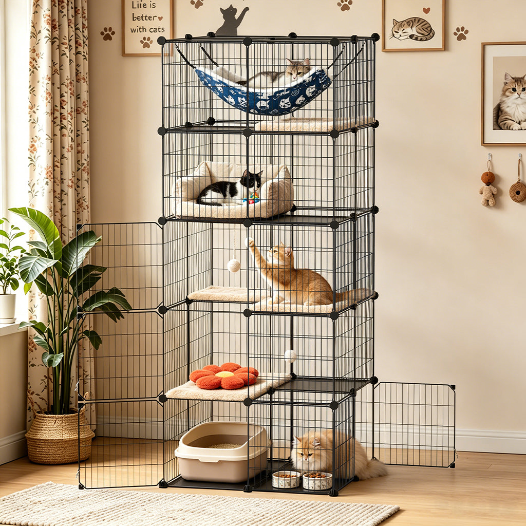 COMHOMA® 3/4/5 Tiers Cat Cage for Multiple Cats with Removable Tray & Hammock PET08