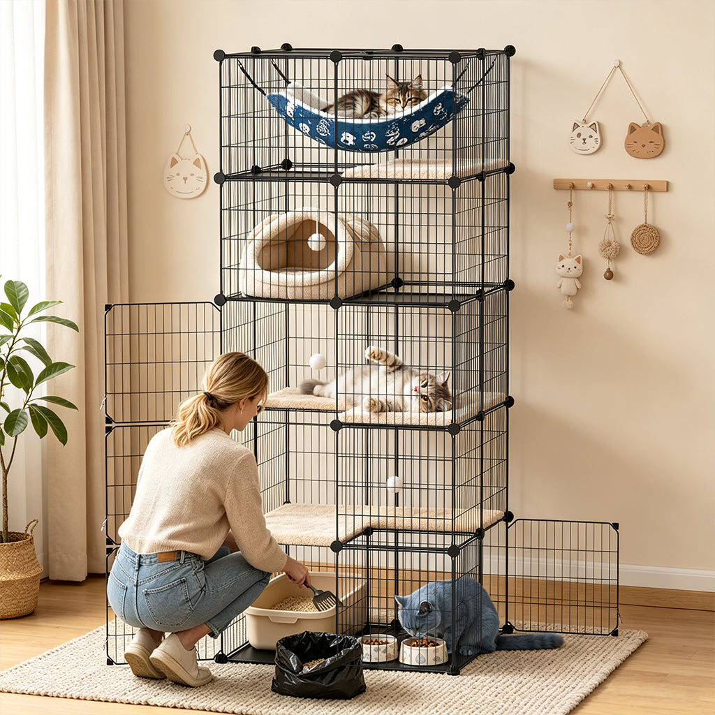 COMHOMA® 3/4/5 Tiers Cat Cage for Multiple Cats with Removable Tray & Hammock PET08