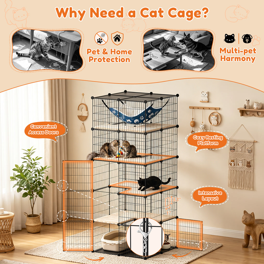 COMHOMA® 3/4/5 Tiers Cat Cage for Multiple Cats with Removable Tray & Hammock PET08