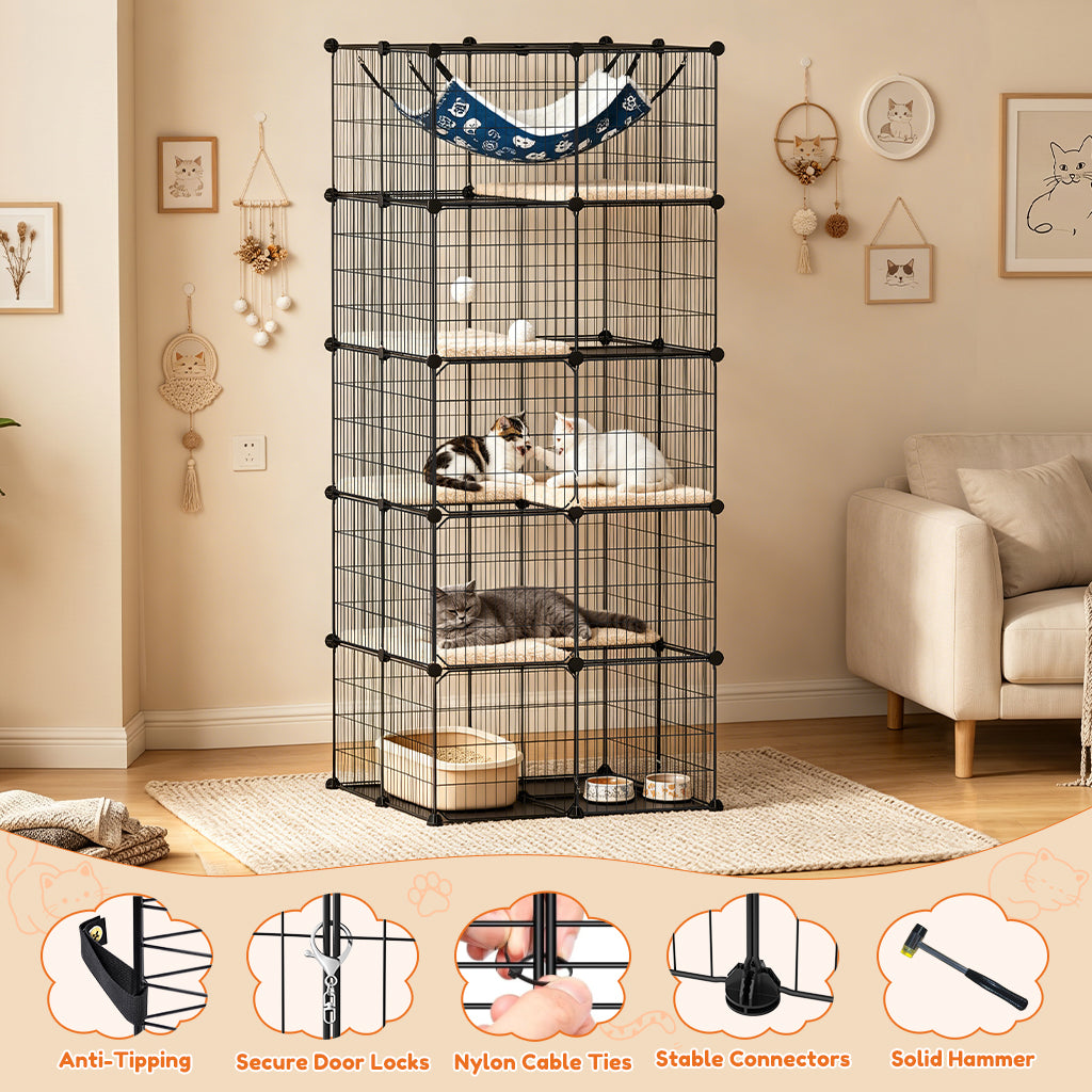 COMHOMA® 3/4/5 Tiers Cat Cage for Multiple Cats with Removable Tray & Hammock PET08
