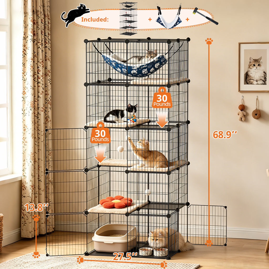 COMHOMA® 3/4/5 Tiers Cat Cage for Multiple Cats with Removable Tray & Hammock PET08