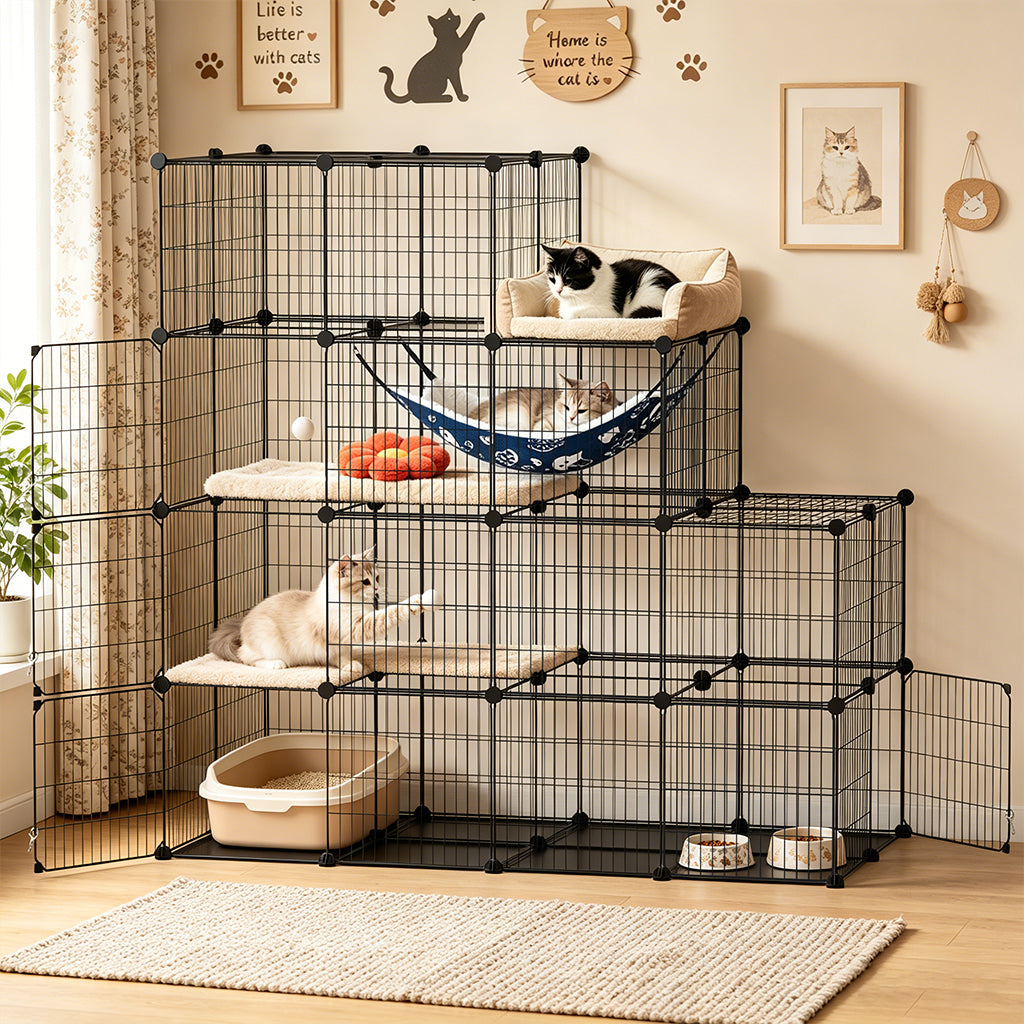 COMHOMA® 3/4/5 Tiers Cat Cage for Multiple Cats with Removable Tray & Hammock PET08