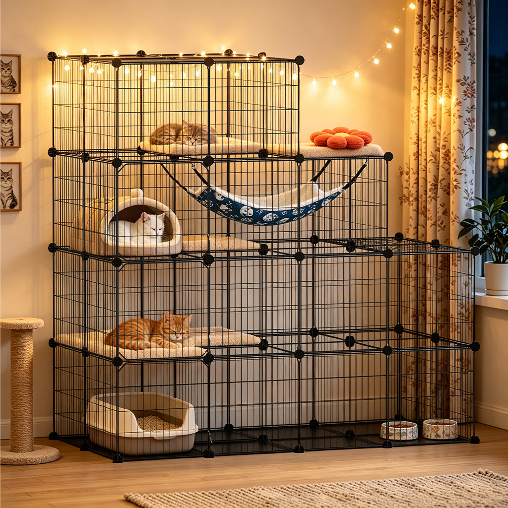 COMHOMA® 3/4/5 Tiers Cat Cage for Multiple Cats with Removable Tray & Hammock PET08