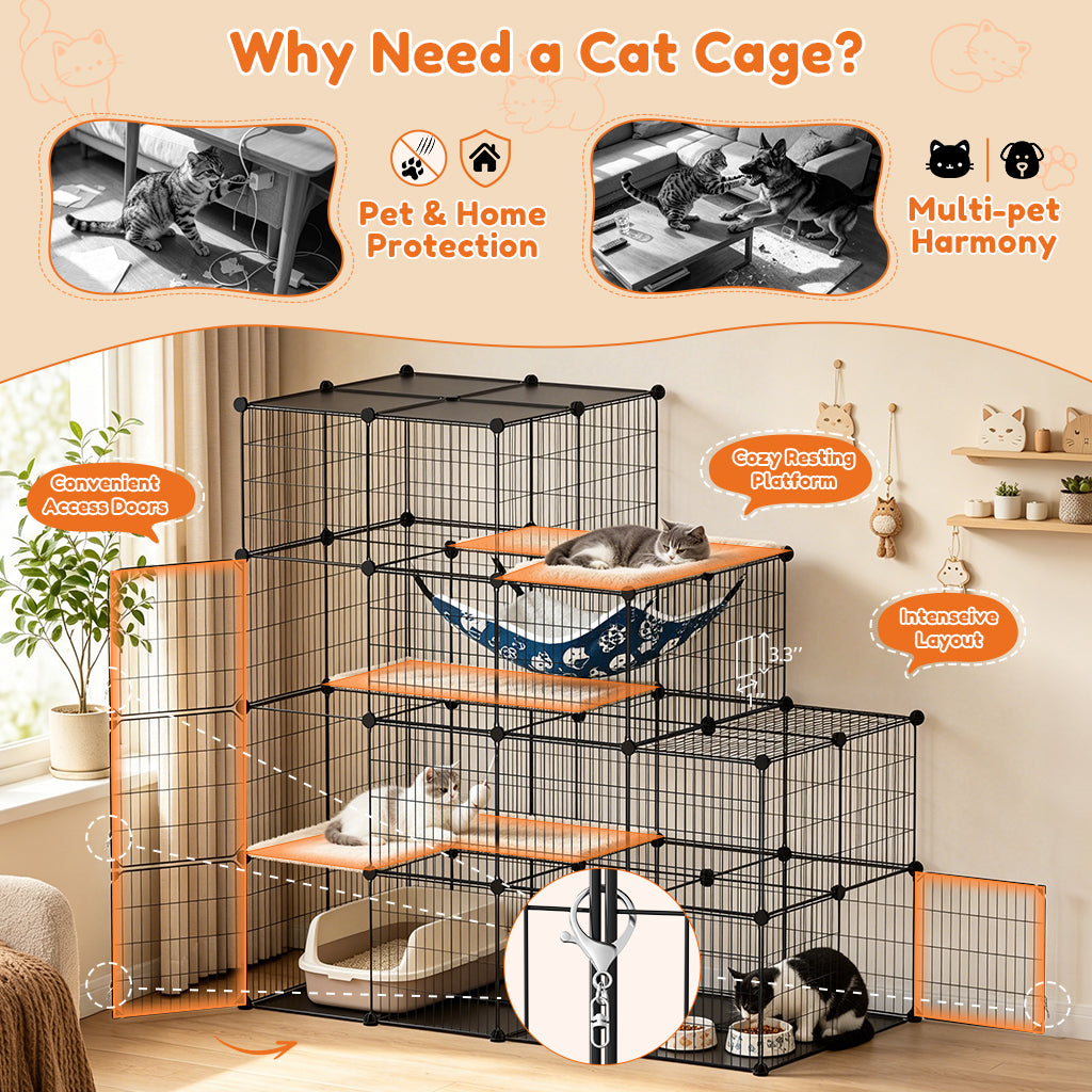 COMHOMA® 3/4/5 Tiers Cat Cage for Multiple Cats with Removable Tray & Hammock PET08