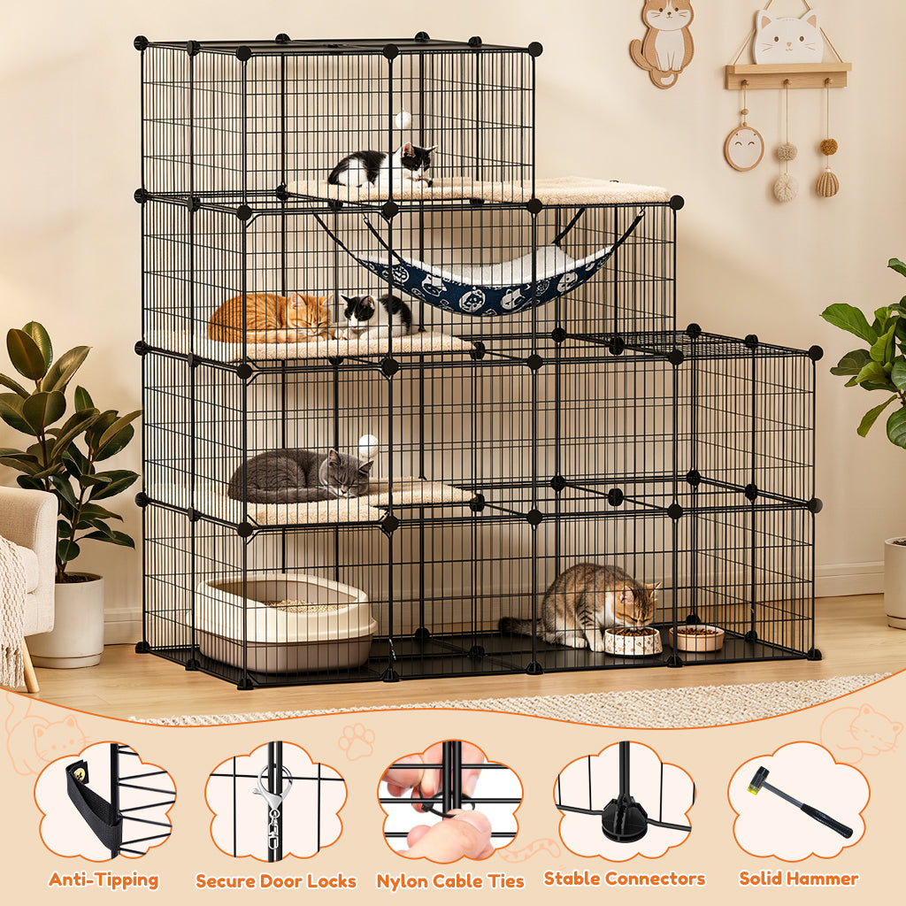 COMHOMA® 3/4/5 Tiers Cat Cage for Multiple Cats with Removable Tray & Hammock PET08