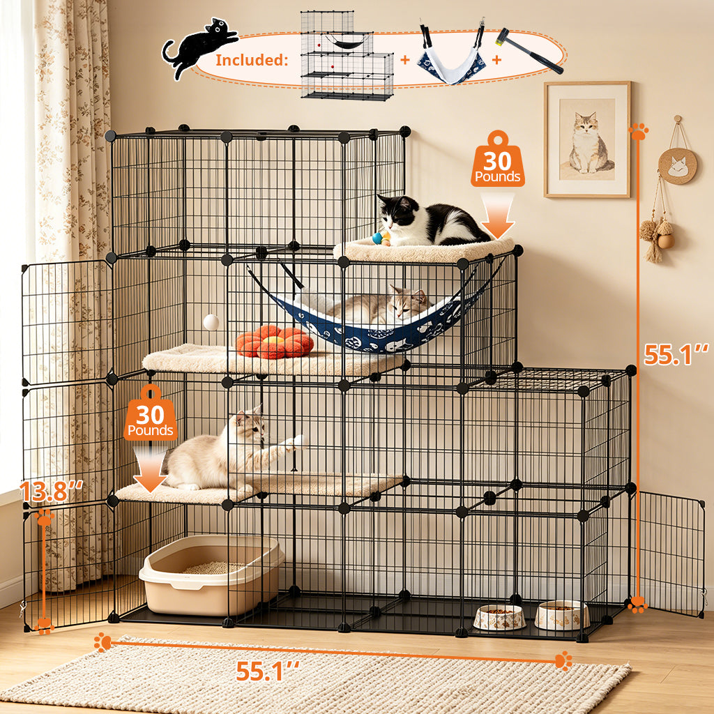 COMHOMA® 3/4/5 Tiers Cat Cage for Multiple Cats with Removable Tray & Hammock PET08