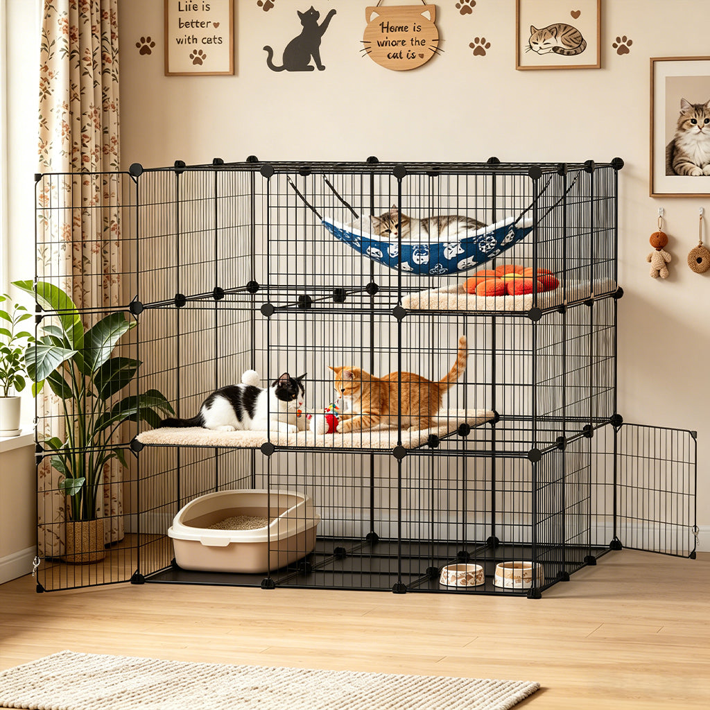 COMHOMA® 3/4/5 Tiers Cat Cage for Multiple Cats with Removable Tray & Hammock PET08