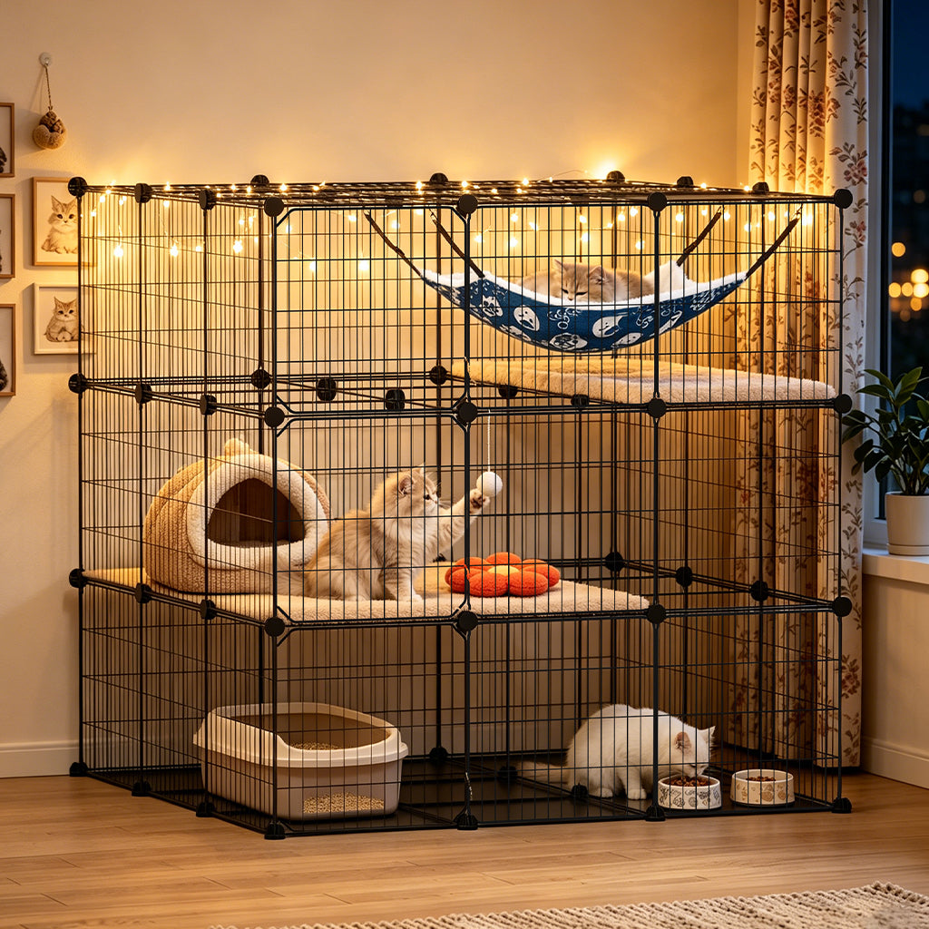 COMHOMA® 3/4/5 Tiers Cat Cage for Multiple Cats with Removable Tray & Hammock PET08