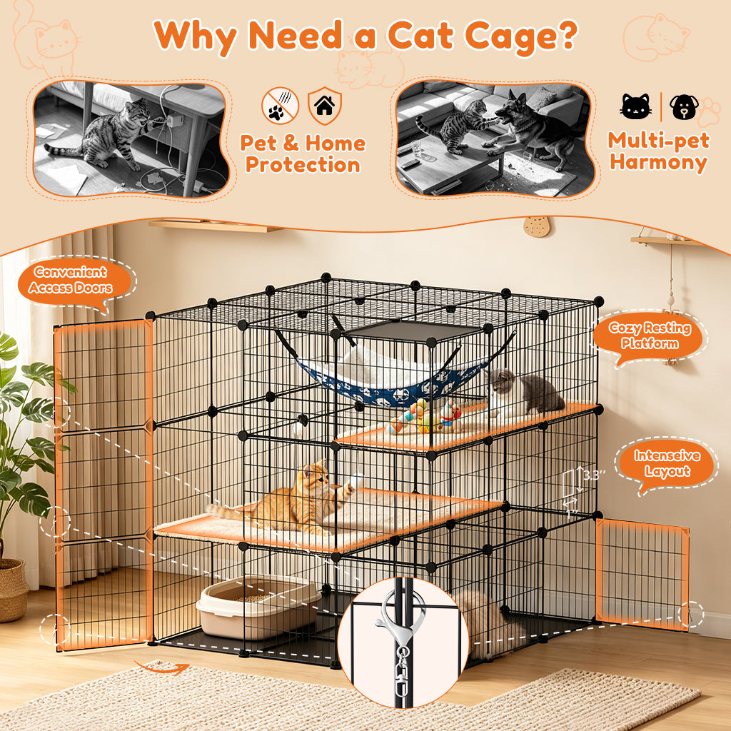 COMHOMA® 3/4/5 Tiers Cat Cage for Multiple Cats with Removable Tray & Hammock PET08
