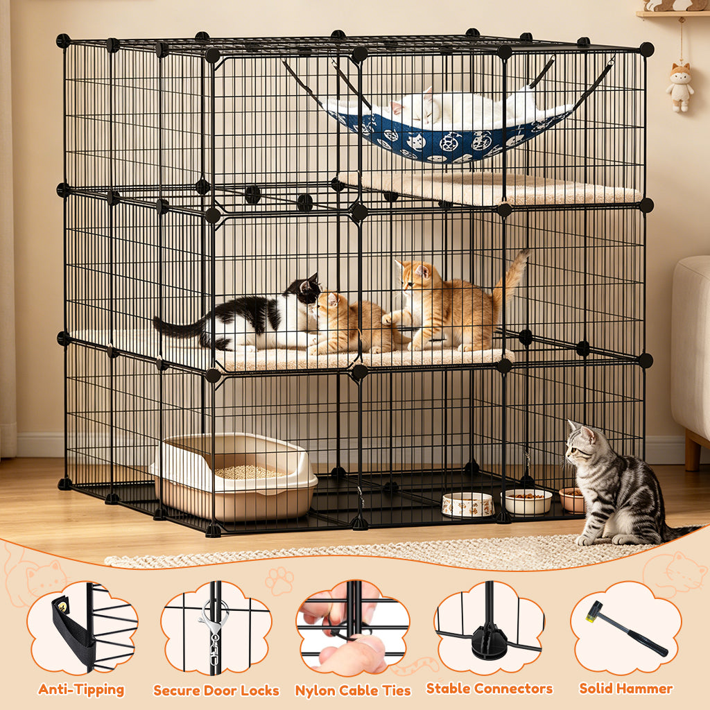 COMHOMA® 3/4/5 Tiers Cat Cage for Multiple Cats with Removable Tray & Hammock PET08