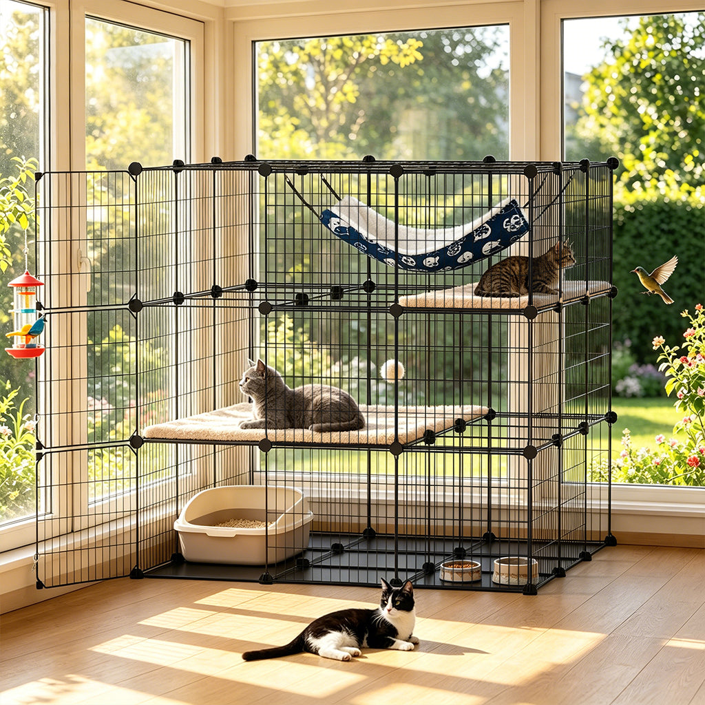 COMHOMA® 3/4/5 Tiers Cat Cage for Multiple Cats with Removable Tray & Hammock PET08