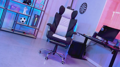 COMHOMA Leather Game & Office Chair with Lumbar Support & Adjustable Footrest GT205
