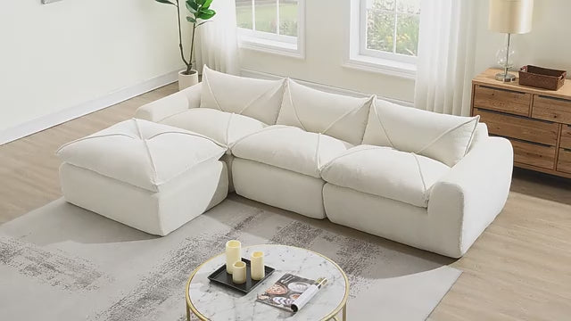 116'' Fully Compressed Sofa with High Density Foam, Integrated Backrest&Seat Cushion, Decorative Edging, Legless Design without Frame, No Assembly Required, Free Combination, Particle Chenille