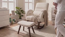COMHOMA Teddy Fabric Rocking Chair Nursery with Ottoman & Lumber Pillow H007