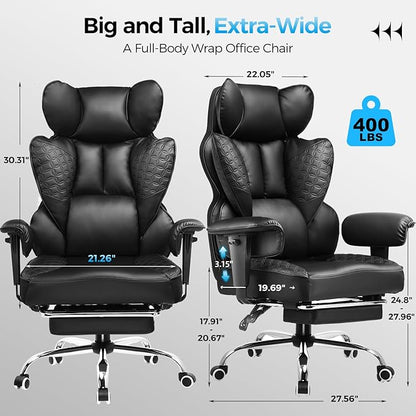 COMHOMA Big and Tall Office Chair with Lumbar Support & Adjustable Footrest GT205