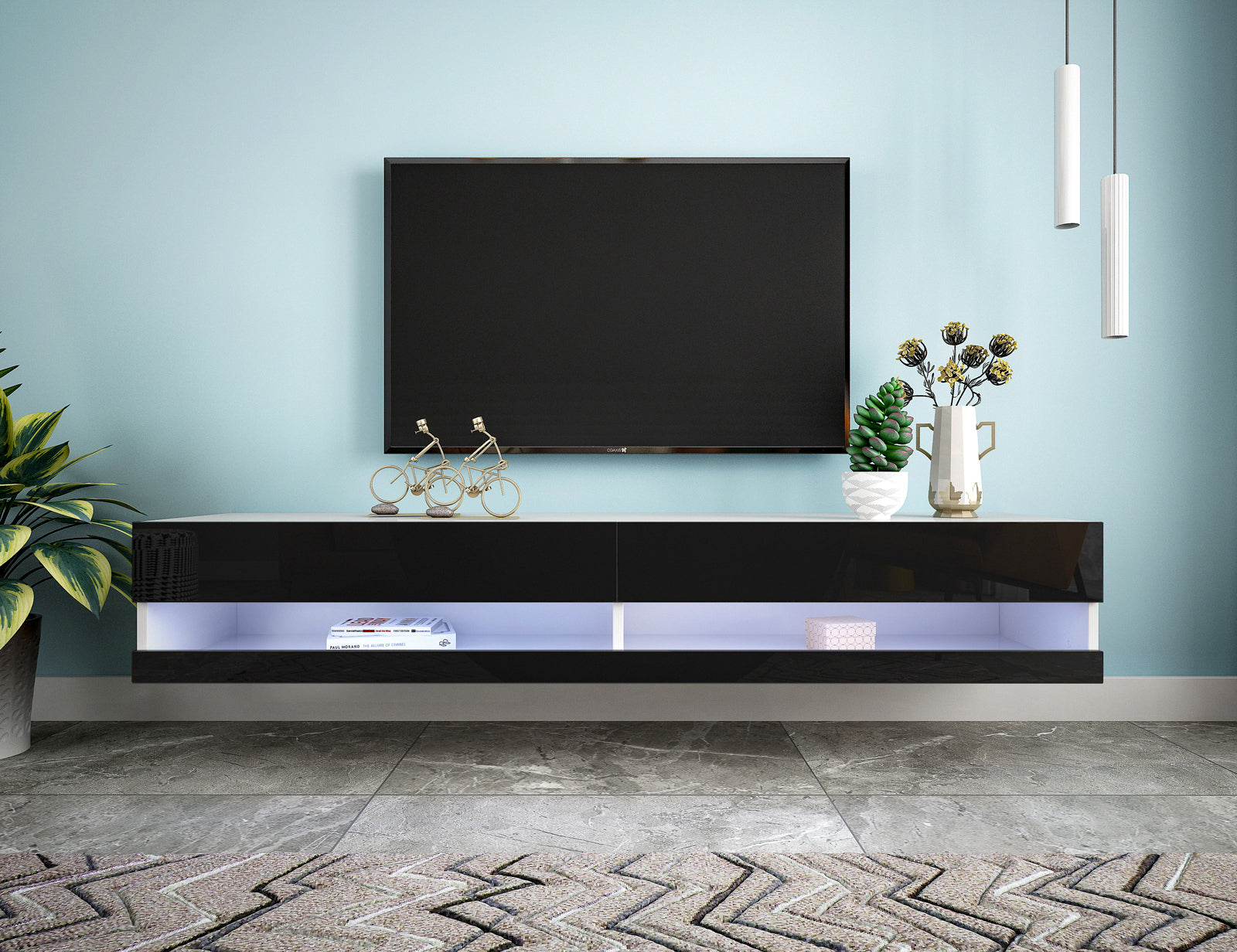 180 Wall Mounted Floating 80" TV Stand with 20 Color LEDs