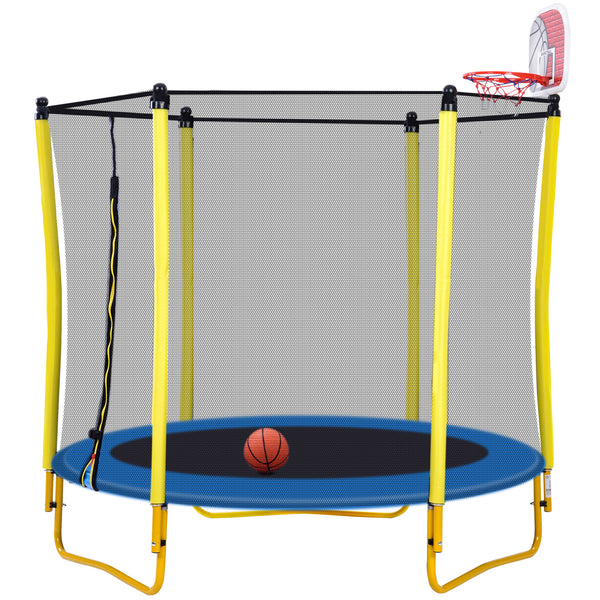 Mini Outdoor Trampoline with Basketball Hoop 5.5FT // Yellow