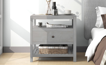 Modern Wooden Nightstand with Drawers Gray