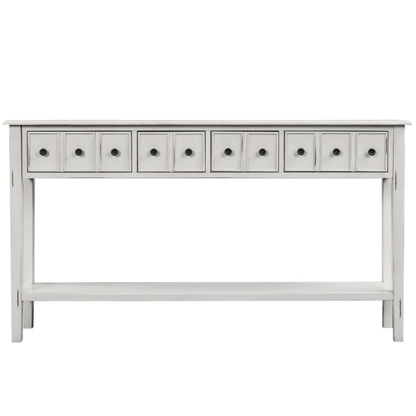 TREXM Rustic Entryway Console Table, 60" Long with two Different Size Drawers and Bottom Shelf for Storage (Antique White)