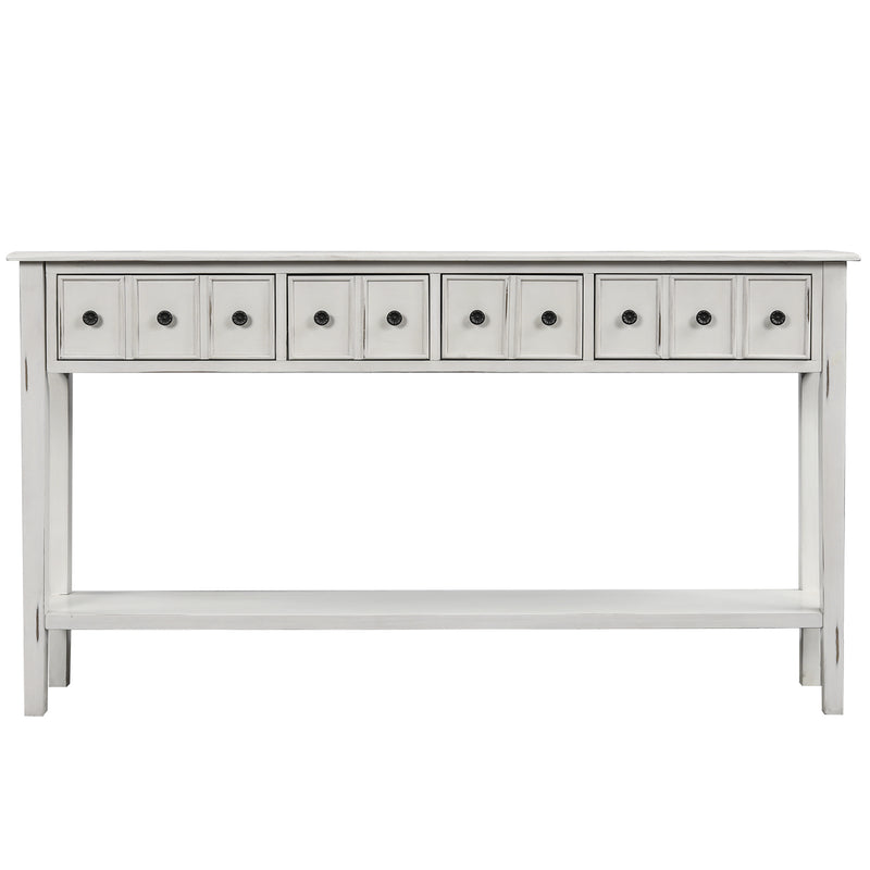 TREXM Rustic Entryway Console Table, 60" Long with two Different Size Drawers and Bottom Shelf for Storage (Antique White)