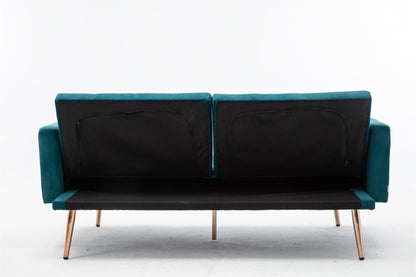 Teal  Velvet Loveseat Sofa With Rose Gold Metal Feet