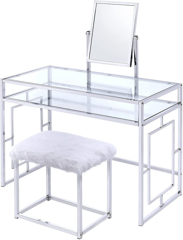 Curio Cabinet in White Faux Fur & Chrome