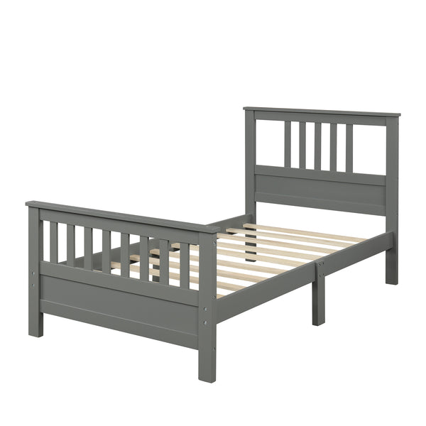 Platform Twin Bed with Headboard and Footboard, Gray