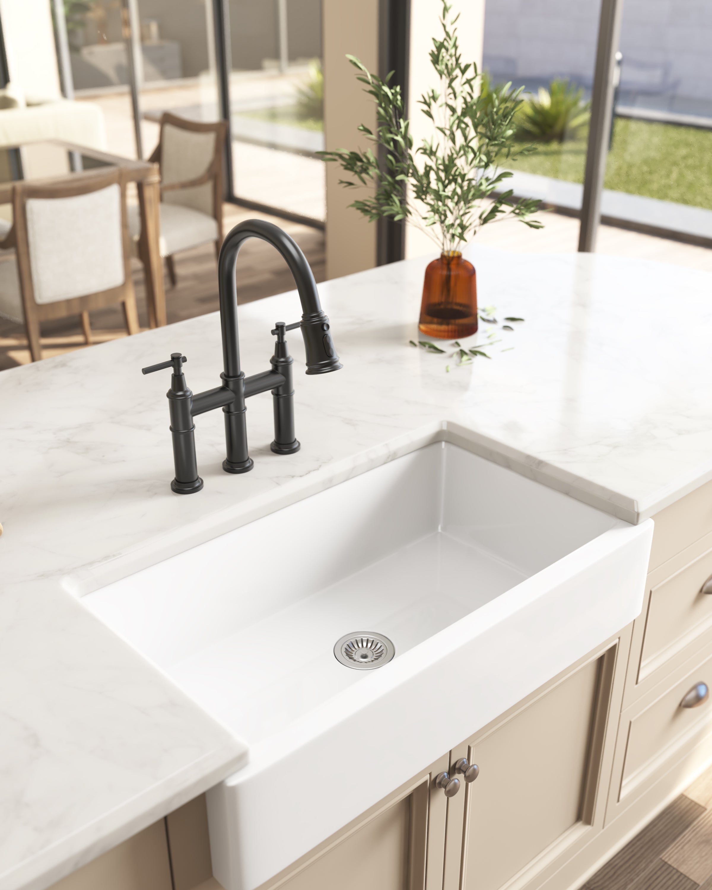 Bridge Kitchen Faucet with Pull-Down Sprayhead in Spot