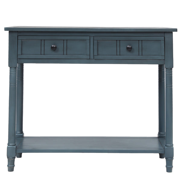 TREXM Daisy Series Console Table Traditional Design with Two Drawers and Bottom Shelf (Navy)