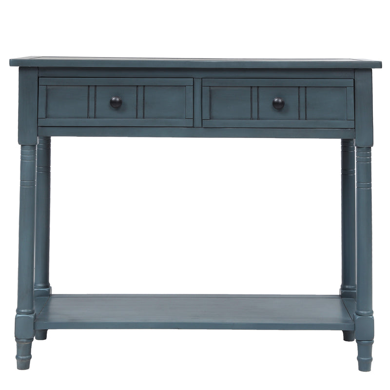 TREXM Daisy Series Console Table Traditional Design with Two Drawers and Bottom Shelf (Navy)