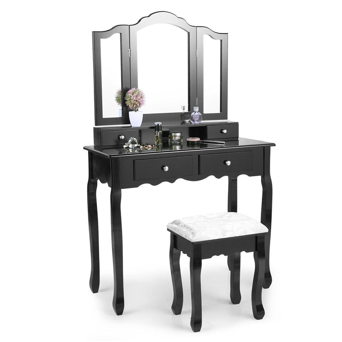 Makeup Vanity Table with Mirror With Stool & 4 Drawers