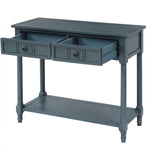 TREXM Daisy Series Console Table Traditional Design with Two Drawers and Bottom Shelf (Navy)