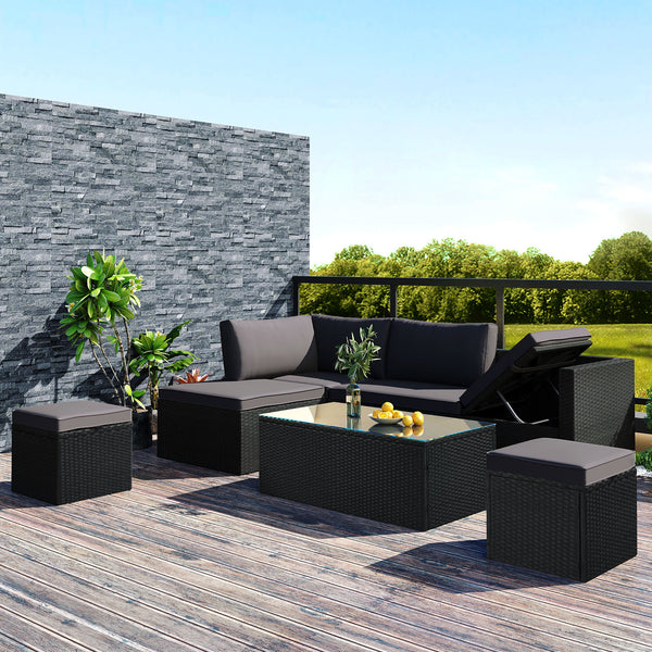 GO Large Outdoor Wicker Sofa Set, PE Rattan, Movable Cushion, Sectional Lounger Sofa, For Backyard, Porch, Pool, Gray.