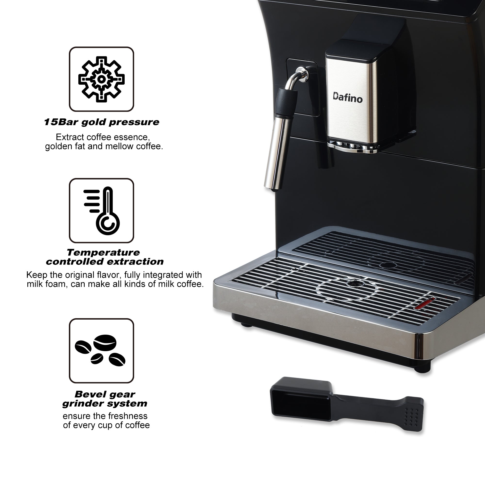 Dafino-205 Fully Automatic Espresso Machine w/ Milk Frother, Black