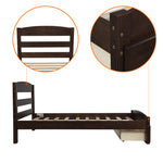 Platform Twin Bed Frame with Drawer, Espresso