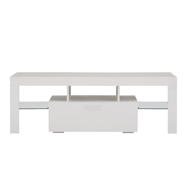 White morden TV Stand with LED Lights,high glossy front TV Cabinet,can be assembled in Lounge Room, Living Room or Bedroom,color:WHITE