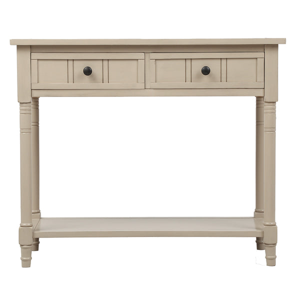 TREXM Daisy Series Console Table Traditional Design with Two Drawers and Bottom Shelf (Retro Grey)