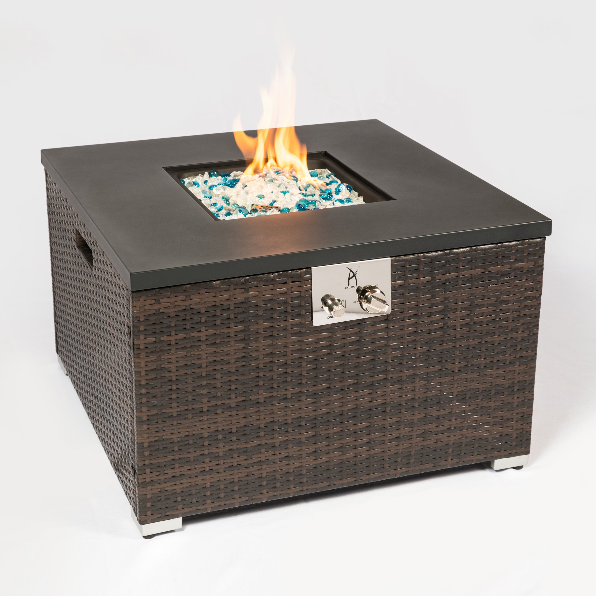 Outdoor Gas Fire Pit  Square, Dark Brown