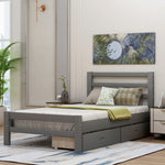 Wood platform twin bed with two drawers (gray)