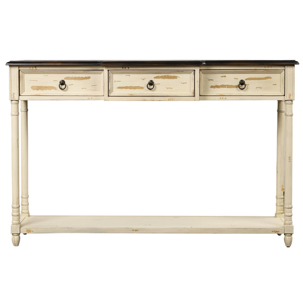 TREXM Console Table Sofa Table with Drawers for Entryway with Projecting Drawers and Long Shelf (Beige)