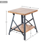 U_STYLE Industrial End Table with Solid Wood Top, Metal Base