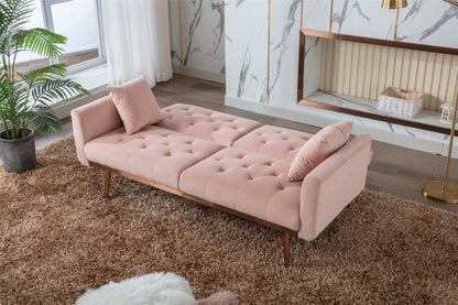 Giga Pink Velvet Loveseat Sofa With Rose Gold Metal Feet