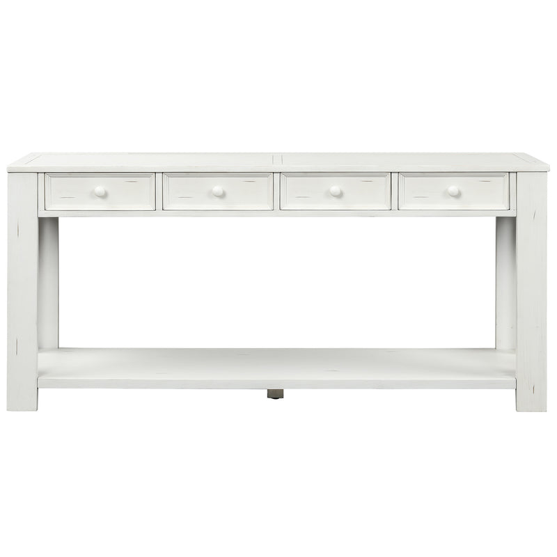 TREXM Console Table for Entryway Hallway Sofa Table with Storage Drawers and Bottom Shelf ( Antique White)