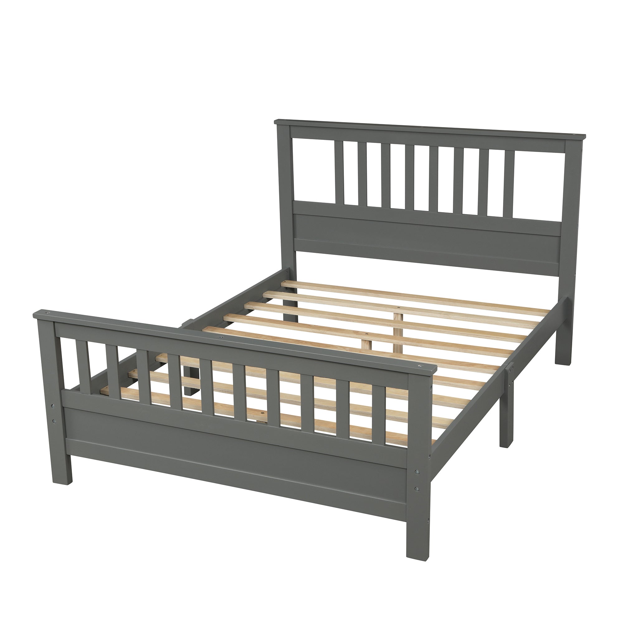 Platform Bed with Headboard and Footboard, Gray