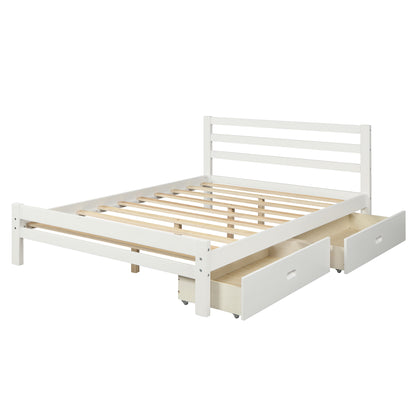 platform full bed with drawers, white