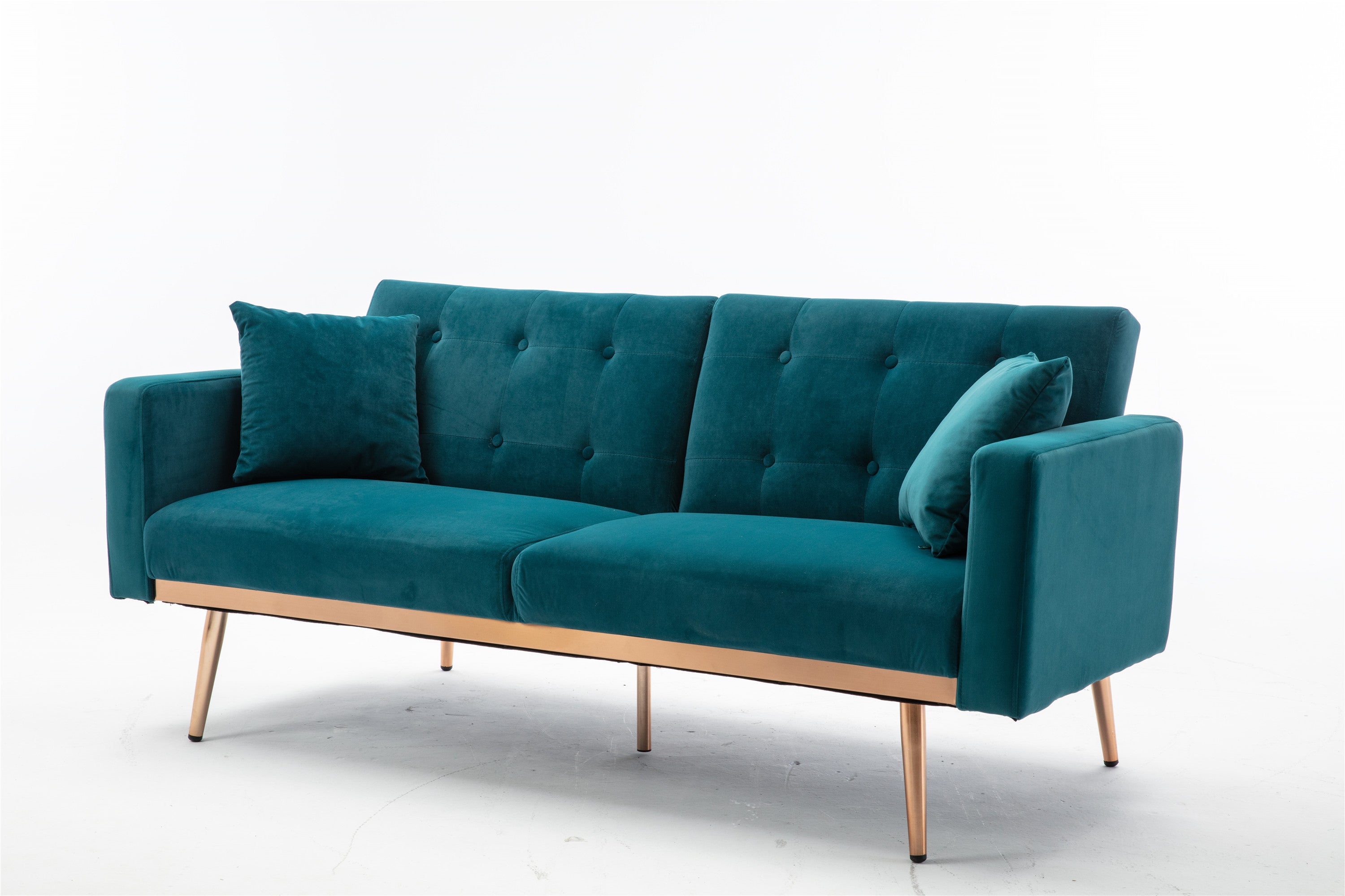 Teal  Velvet Loveseat Sofa With Rose Gold Metal Feet