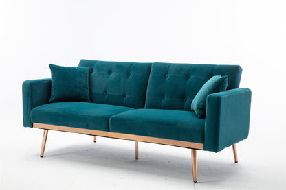 Teal  Velvet Loveseat Sofa With Rose Gold Metal Feet