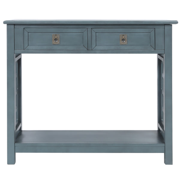 TREXM  Console Table with 2 Drawers and Bottom Shelf, Entryway Accent Sofa Table (Antique Navy)