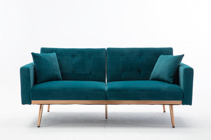 Teal  Velvet Loveseat Sofa With Rose Gold Metal Feet