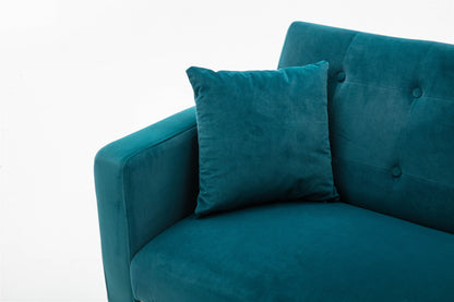 Teal  Velvet Loveseat Sofa With Rose Gold Metal Feet